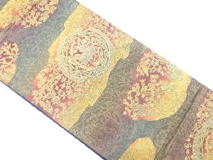 狩人に動物・草花模様織り出し　袋帯